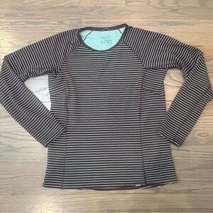 Patigonia Capilene Baselayer Midweight Polartec Maroon and White Stripes Medium